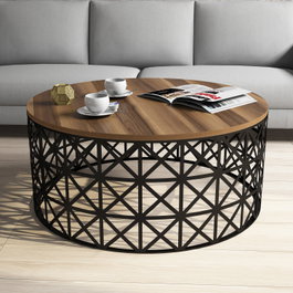 Hanah Home Selin Metal Ferforje Mesa de Centro Nogal y Negro